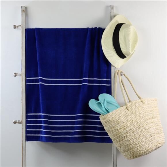 Beach Towel, Royal Blue Multi-Stripe - Picture 4 of 5